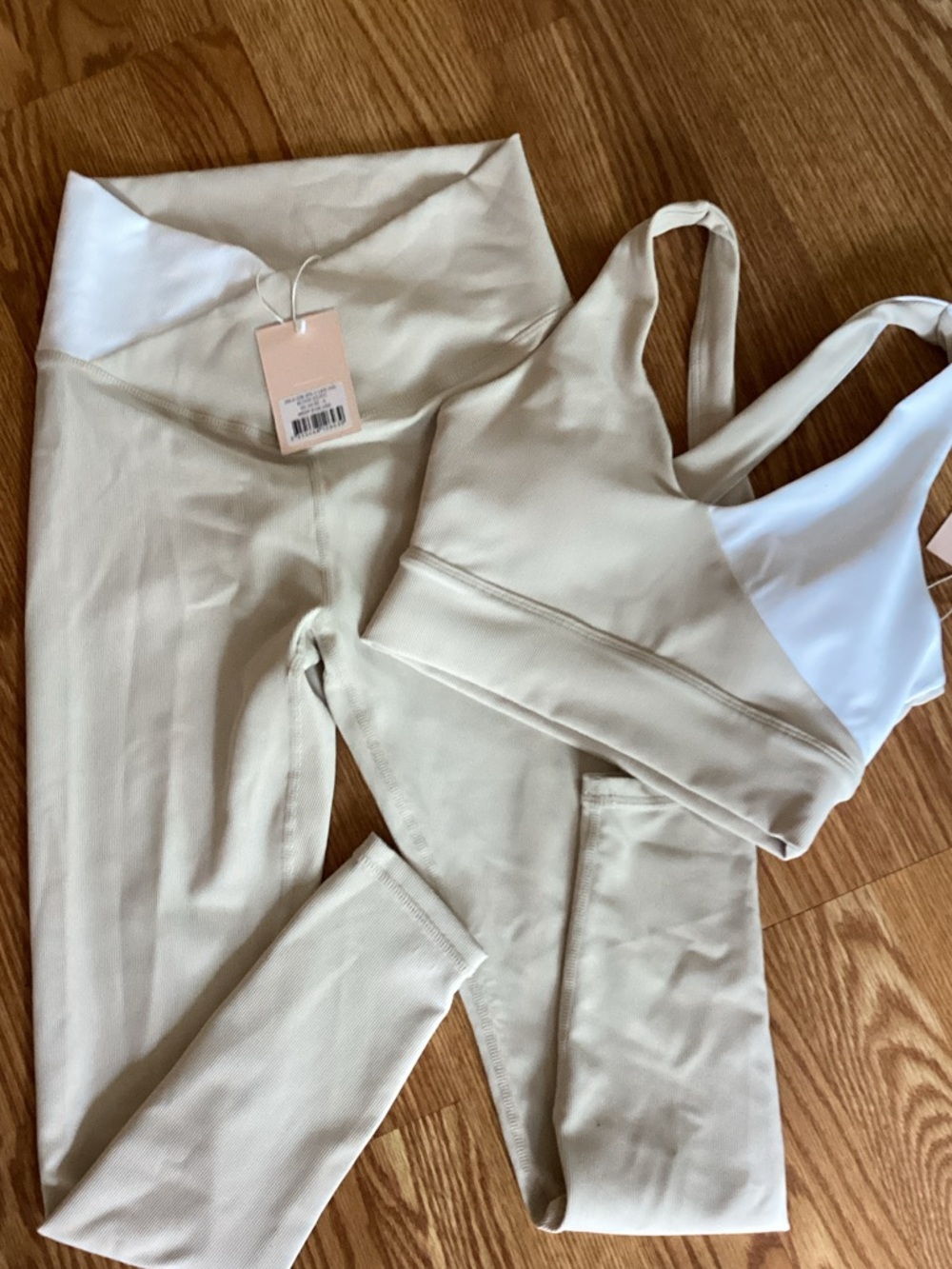 NWT Wilo Women’s Cream High-Waist Track Pants & Strappy Sports Bra Set Bundle